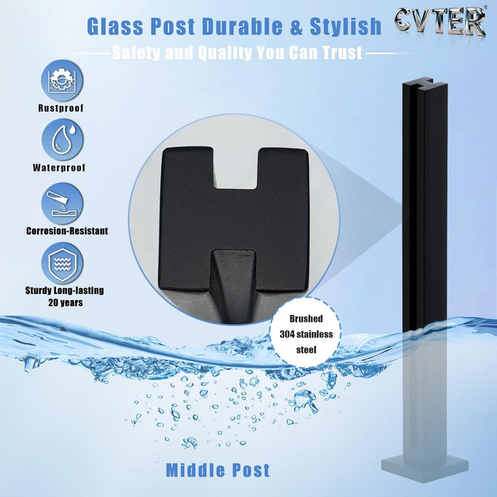 Glas-Balustradenpfosten, Schwarz 65cm – Geländersystem aus Glas – Aufsatzlose Einsteckenden für Vera