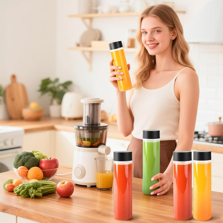 KAHEIGN 13St. Klare Saftflaschen aus PET-Kunststoff, 400 ml Leere Smoothie-Trinkflaschen mit Deckel