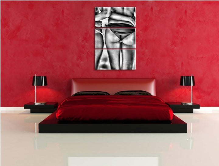Pixxprint Sexy Girl Bikini als Leinwandbild/Grösse: 3 Teilig (120x80) cm/Wandbild/Kunstdruck/fertig