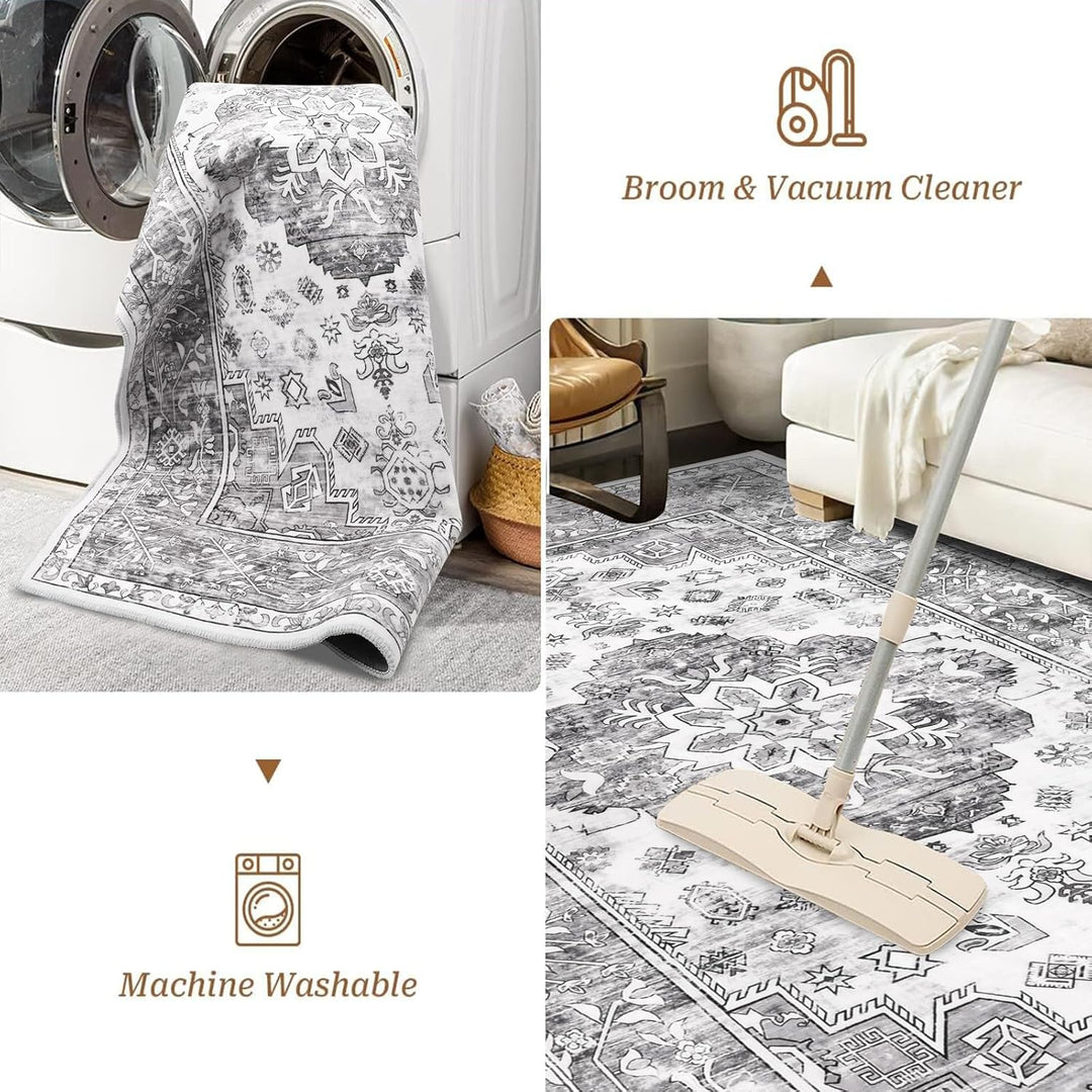 Enyhom Teppich Wohnzimmer 120 x 180 cm Schlafzimmer Teppich, Grosser Waschbarer Kurzflorteppich Vint