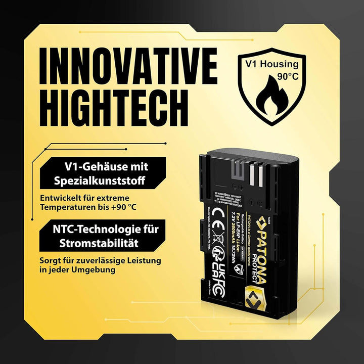 PATONA 2X Protect Akku Ersatz für Canon LP-E6P/E6NH/E6N 2600mAh 6A 8K-fähig | Ersatzakku für EOS R5