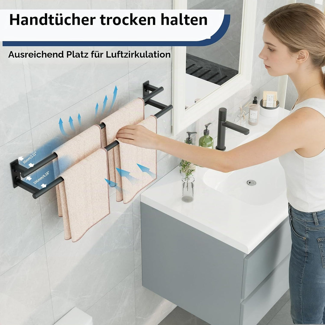 80CM Handtuchhalter Wand, SUS304 Edelstahl Doppelter Gästehandtuchhalter,Handtuchhalter Schwarz Rost