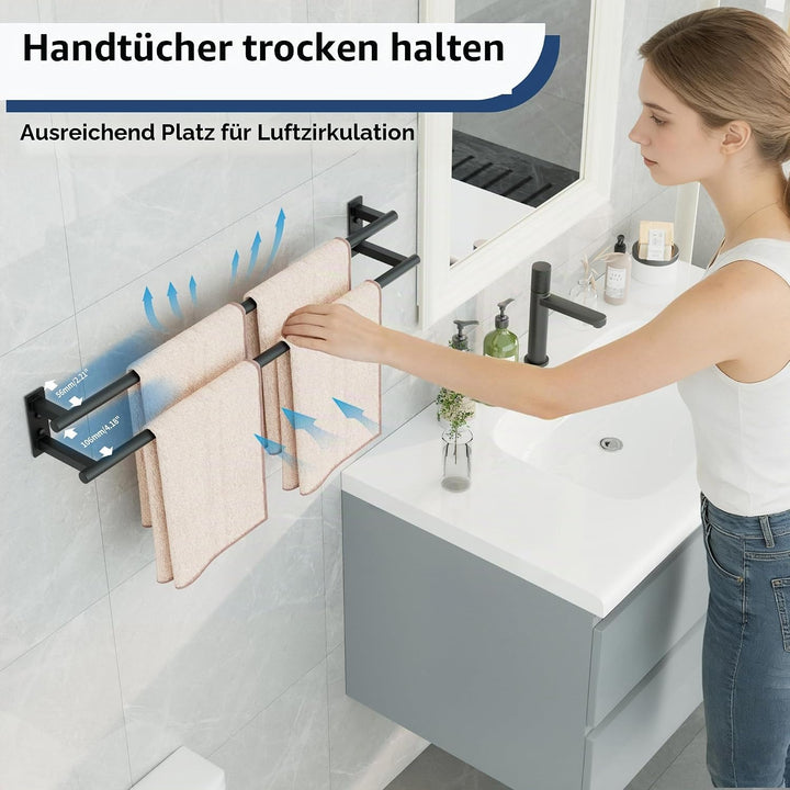 80CM Handtuchhalter Wand, SUS304 Edelstahl Doppelter Gästehandtuchhalter,Handtuchhalter Schwarz Rost
