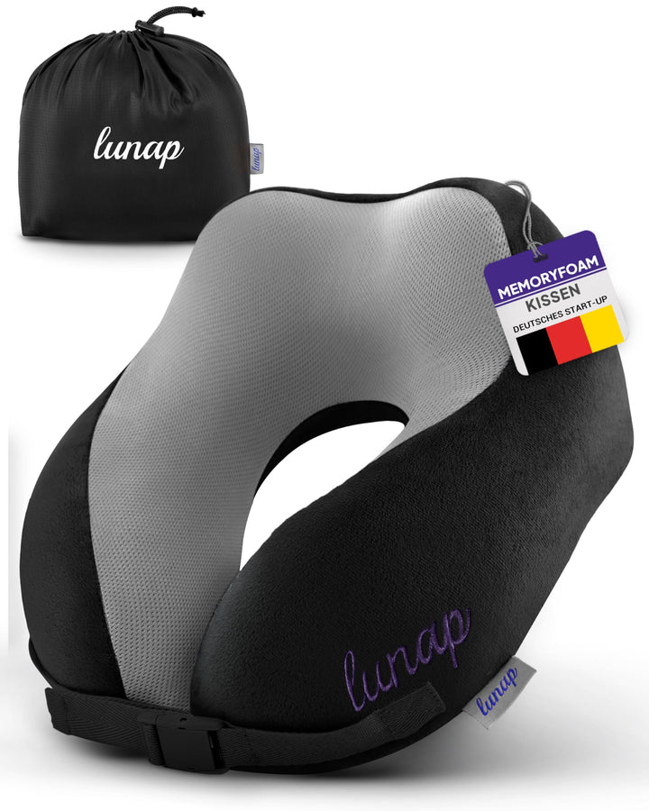 lunap Nackenkissen Flugzeug | Reisekissen Memory Foam atmungsaktiv + waschbar | Nackenhörnchen | Rei