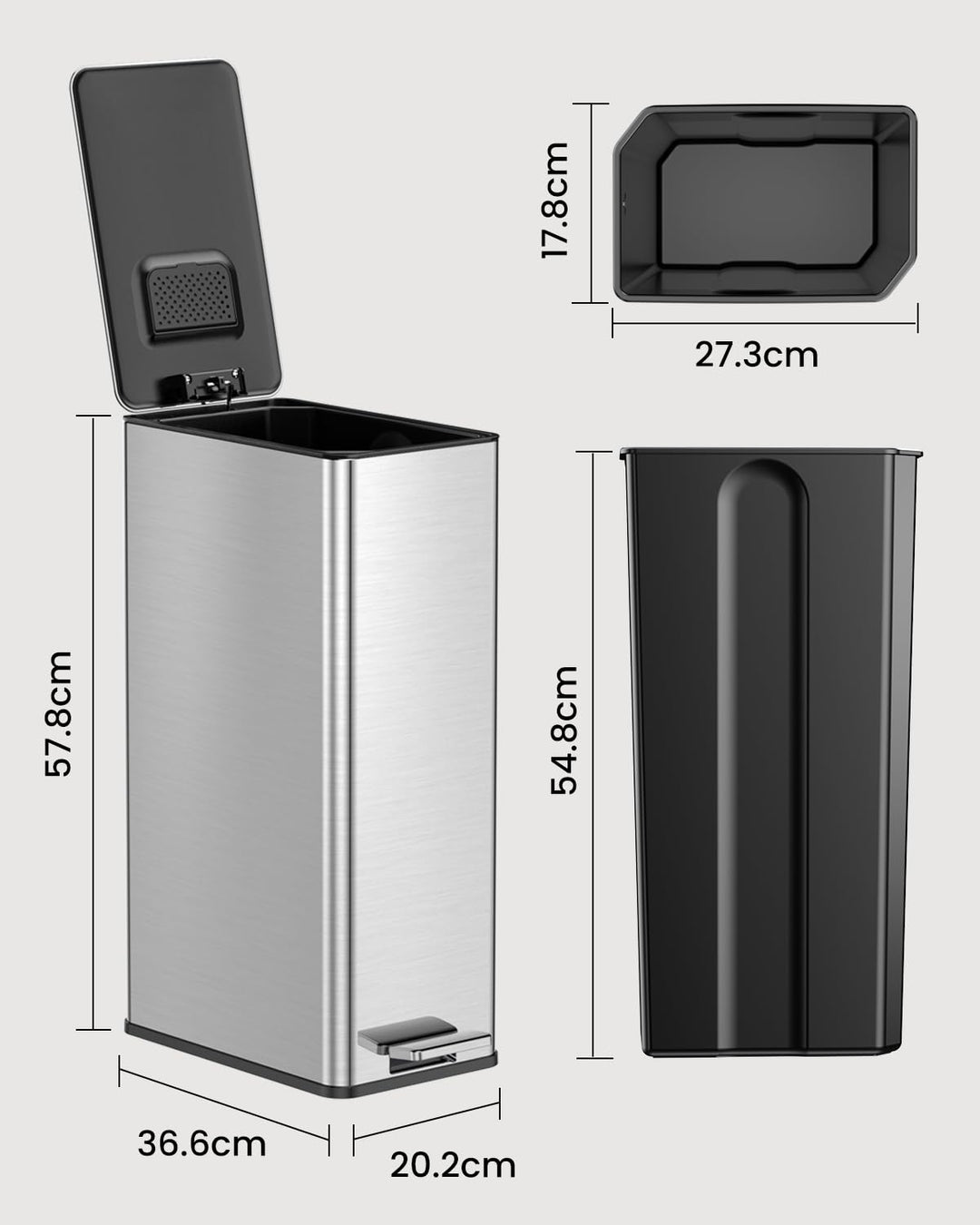 YEAUPE PRO Mülleimer Küche 20L, Abfalleimer Küche mit Pedal, Edelstahl Treteimer mit Soft-Close Deck