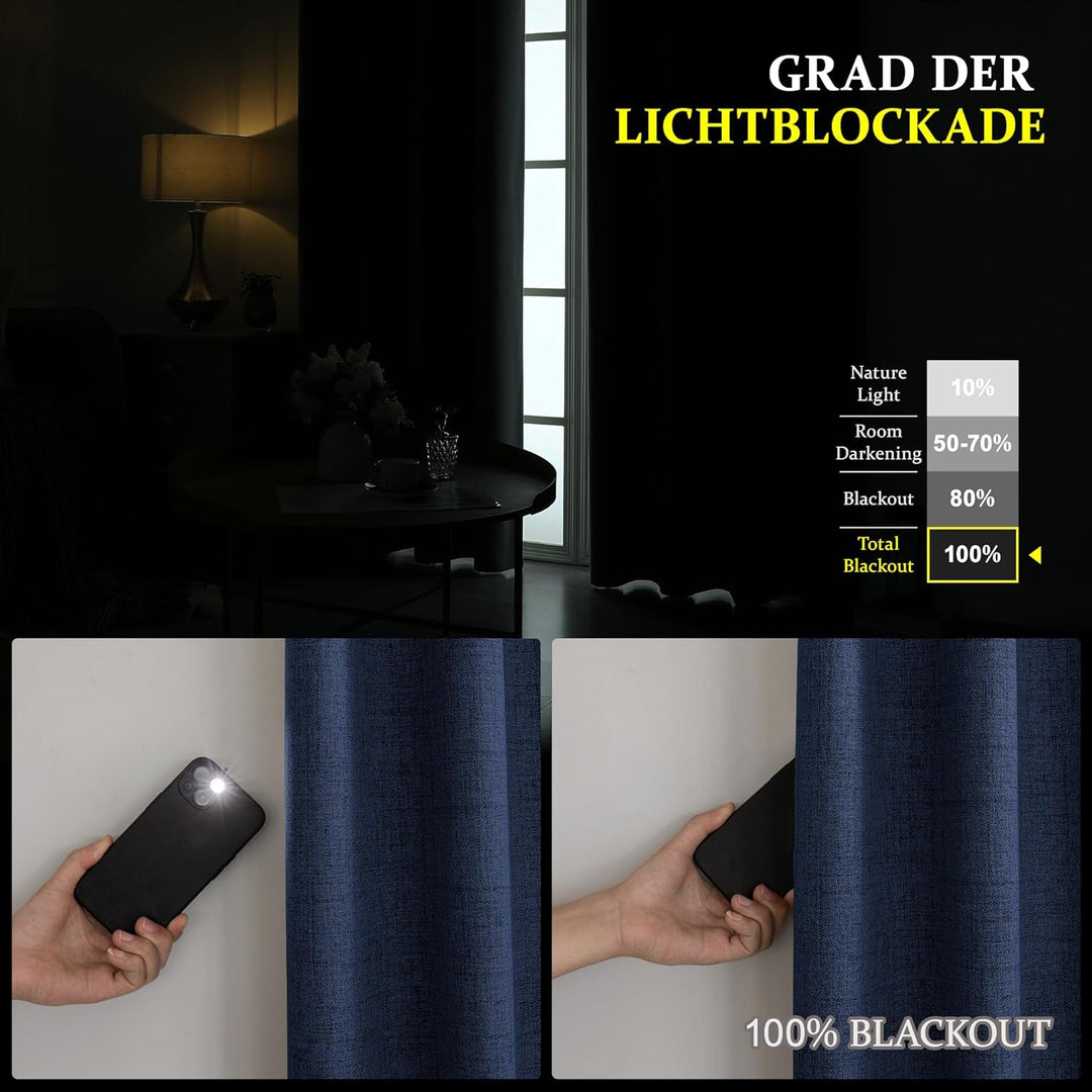 CUCRAF Leinenoptik 100% Blickdicht Vorhänge mit Ösen Wärmeisolierte Schlafzimmer Vorhänge mit Beschi
