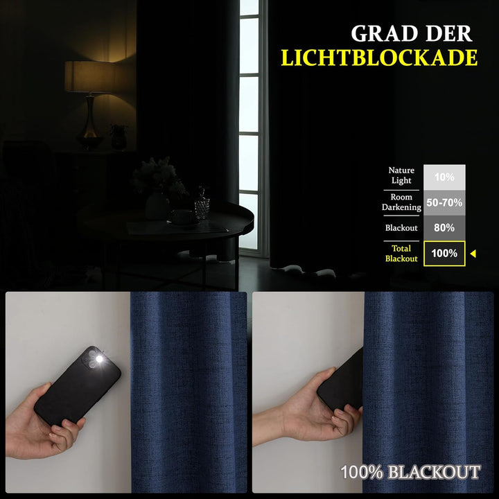 CUCRAF Leinenoptik 100% Blickdicht Vorhänge mit Ösen Wärmeisolierte Schlafzimmer Vorhänge mit Beschi