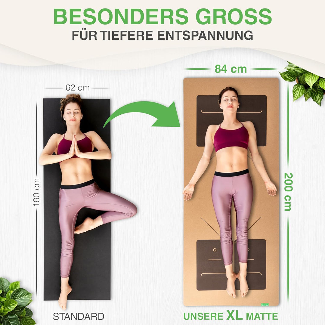BACKLAXX ® Yogamatte Kork XXL [+50% mehr Fläche] mit Naturkautschuk - Yoga Matte nachhaltig, schadst
