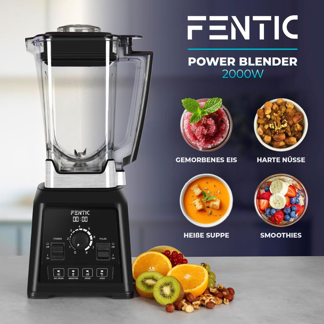 Blender – 2000W - Leistungsstarker Mixer - 2 Liter - Smoothie Maker mit 8 Geschwindigkeiten und 4 Pr