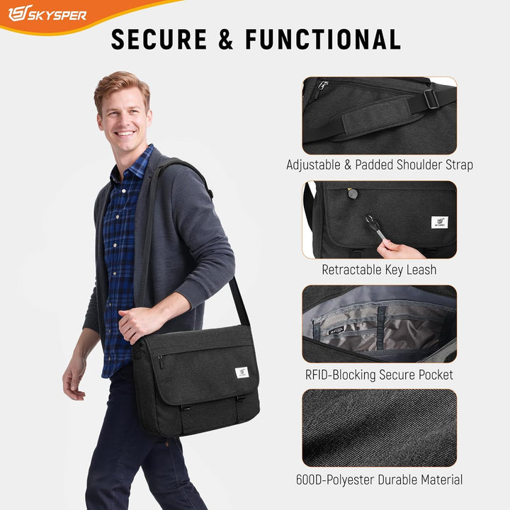 SKYSPER 15,6-Zoll Messenger Bag mit RFID-Schutz | Gross, für Herren &amp; Damen, Messenger-Stil, Anti-Di
