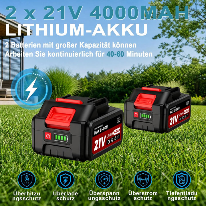 Rasentrimmer für Makita-Akkus mit 4 Klingentypen, Rasentrimmer mit Akku 2 4,0Ah und Unkrautbürste, 4