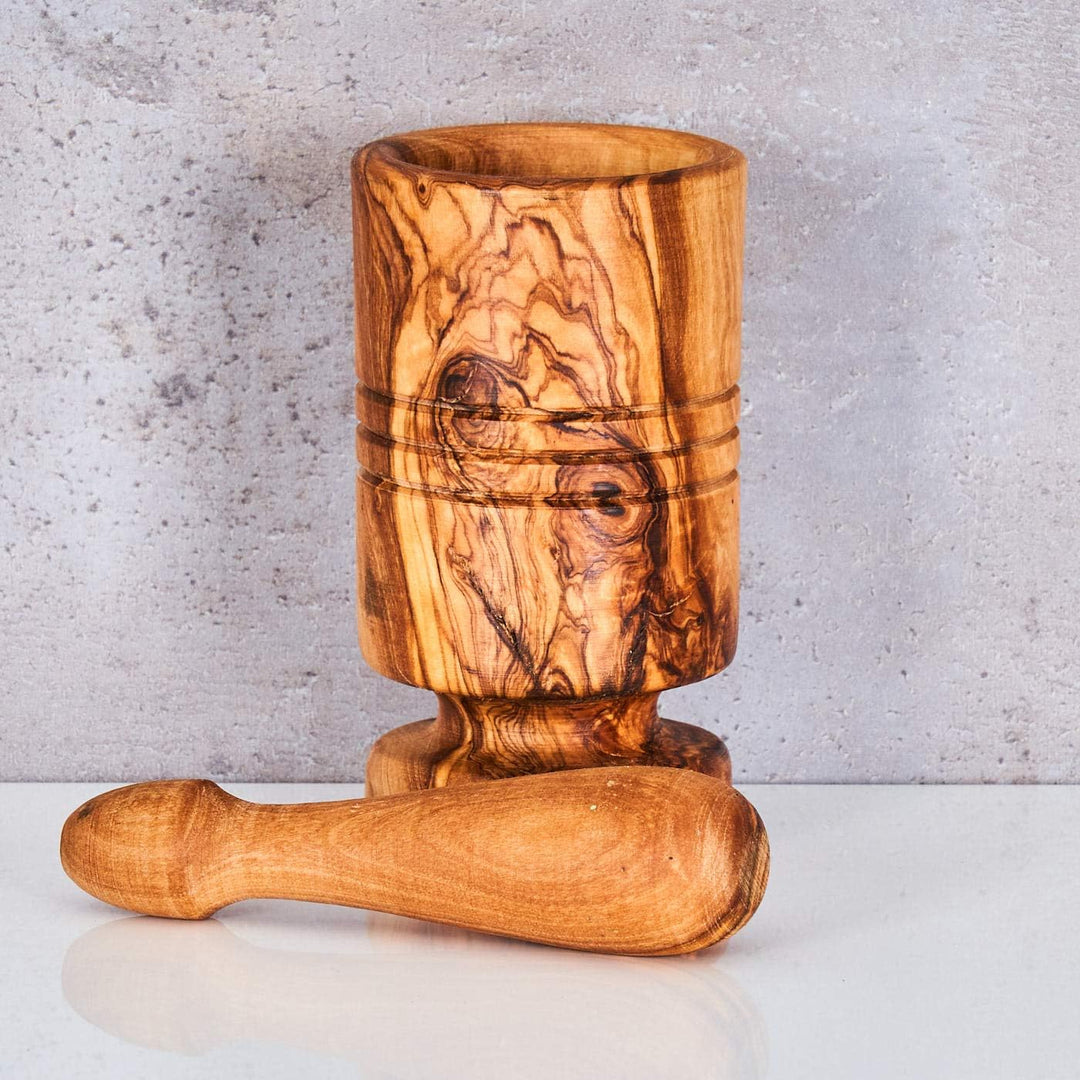 Mörser H12cm Olivenholz Holzmörser Stössel zylindrisch Holz Gewürzmühle Küche Natur Unikat Holz Vari