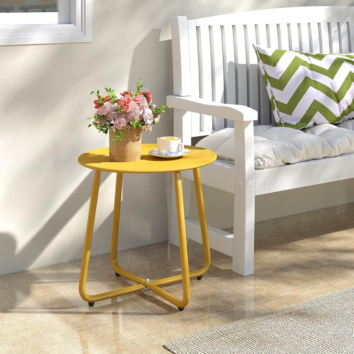 HollyHOME Beistelltisch Outdoor Balkontisch Klein Gartentisch Rund Beistelltisch Metall Wetterfest L