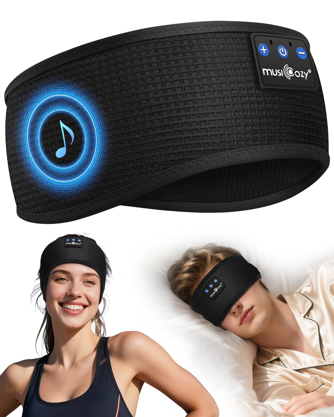 MUSICOZY Schlafkopfhörer Bluetooth, Schlaf Kopfhörer Seitenschläfer Kabellos Sport Kopfhörer Stirnba