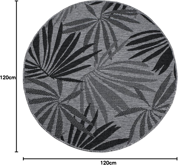 carpet city Outdoor Teppich Wetterfest 120 cm Rund - Grau-Anthrazit - Wendeteppich, Beidseitiges Flo