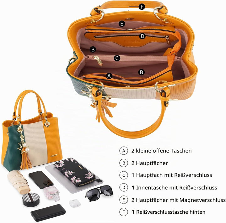 Pomelo Best Damen Handtasche mehrfarbig gestreift Umhängetasche in schöner Farbkombination mit mehre