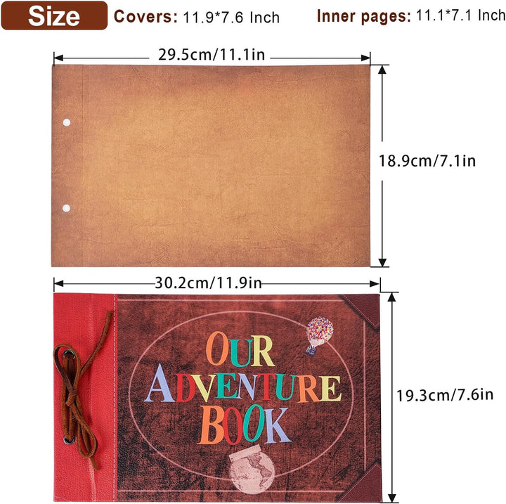 Adventure Book Scrapbook Album Fotoalbum 80 Seiten,3d Lederbezug Cover,Leder Kordelzug,Mit Einer Box