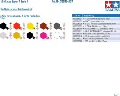 TAMIYA 24357-000 300024357 Alfa Romeo Fahrzeug 1:24 Lotus Super 7 Serie II, Modellbausatz, Plastikba