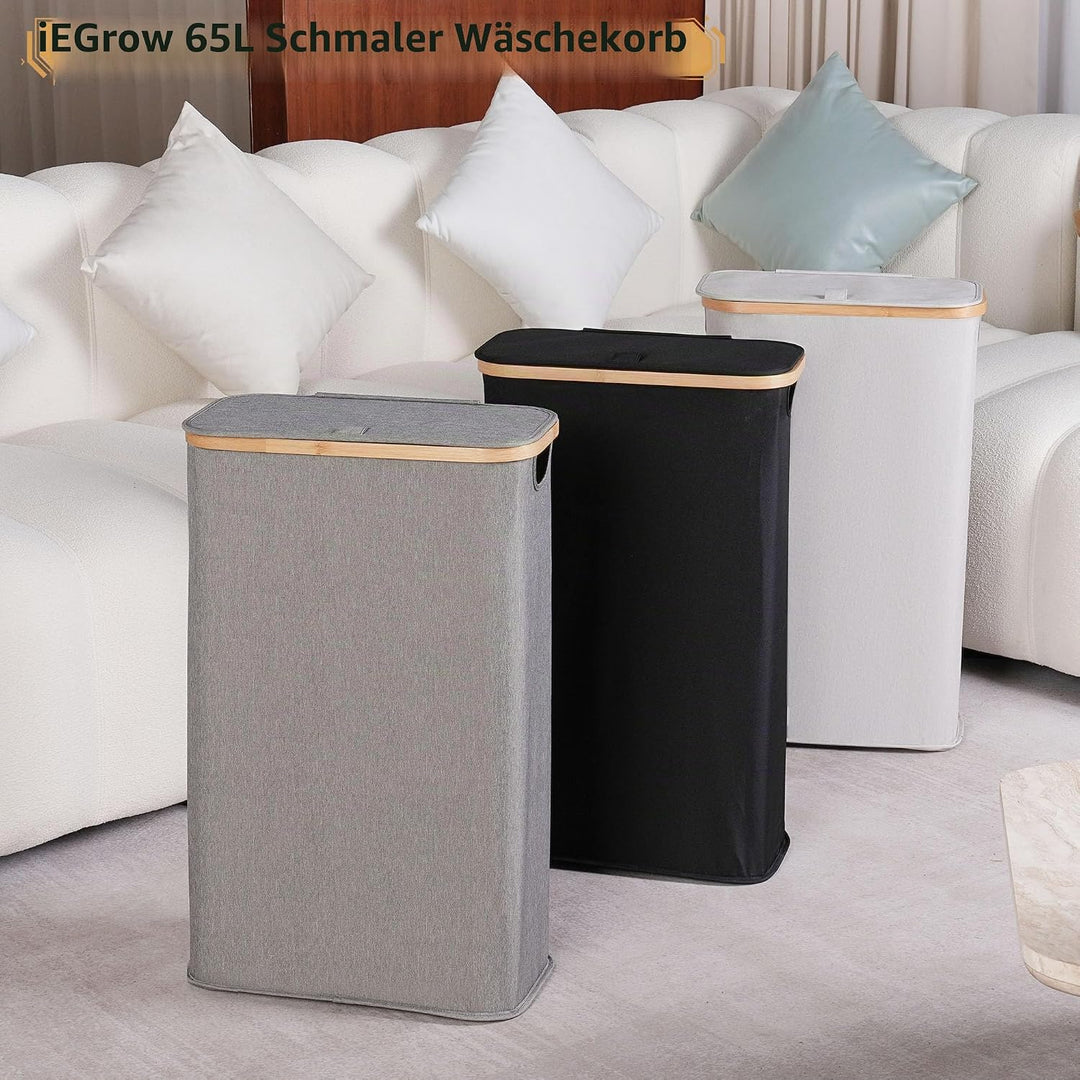 iEGrow Wäschekorb 65L, Wäschesammler Schmal mit Herausnehmbarer und Waschbarer Innentasche, Laundry