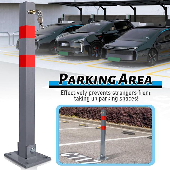 Sonnewelt 3x Parkpfosten Parkplatzsperre mit 3 Schlüsse, Parkplatzsperren mit Reflexstreifen, Klappb