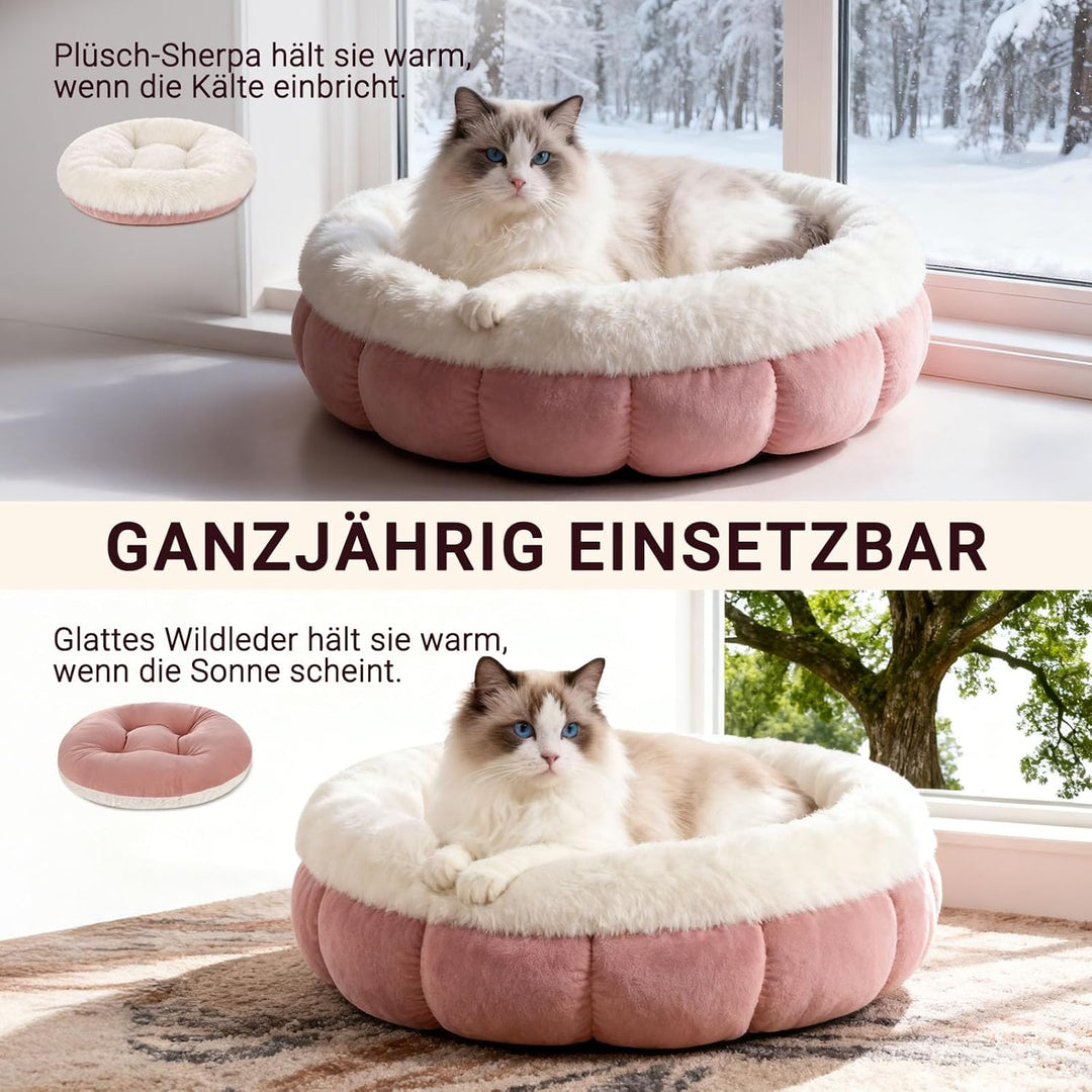 EDMIENS Katzenbett Klein, Katzenbett Flauschig Waschbar, Katzen Bett Indoor, Katzenkissen Rosa, Rund