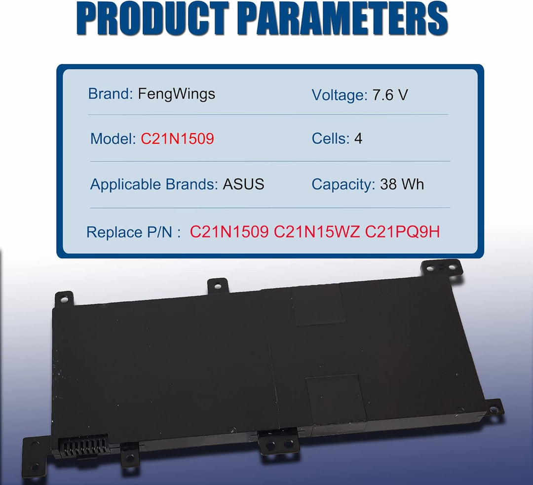 FengWings® C21N1509 38Wh 7.6V Akku Kompatibel mit Asus X556 X556U X556UA X556UB X556UF X556UJ X556UQ