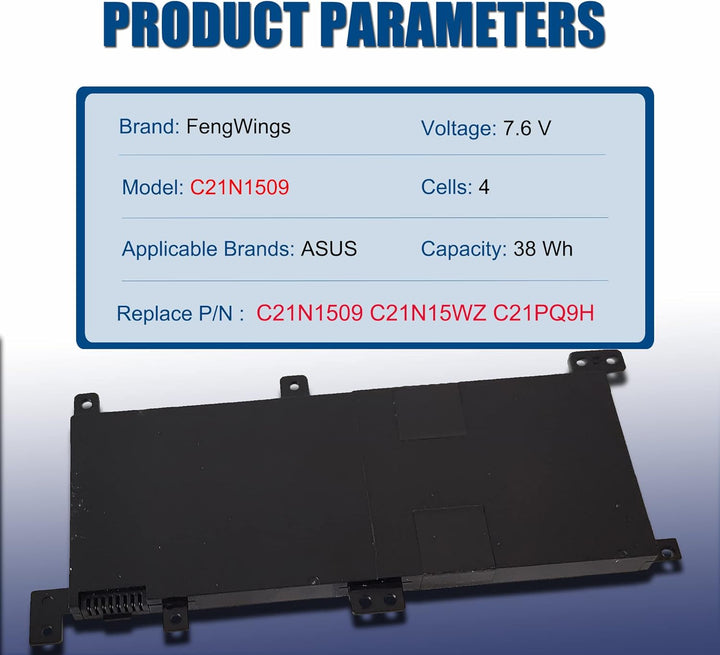 FengWings® C21N1509 38Wh 7.6V Akku Kompatibel mit Asus X556 X556U X556UA X556UB X556UF X556UJ X556UQ