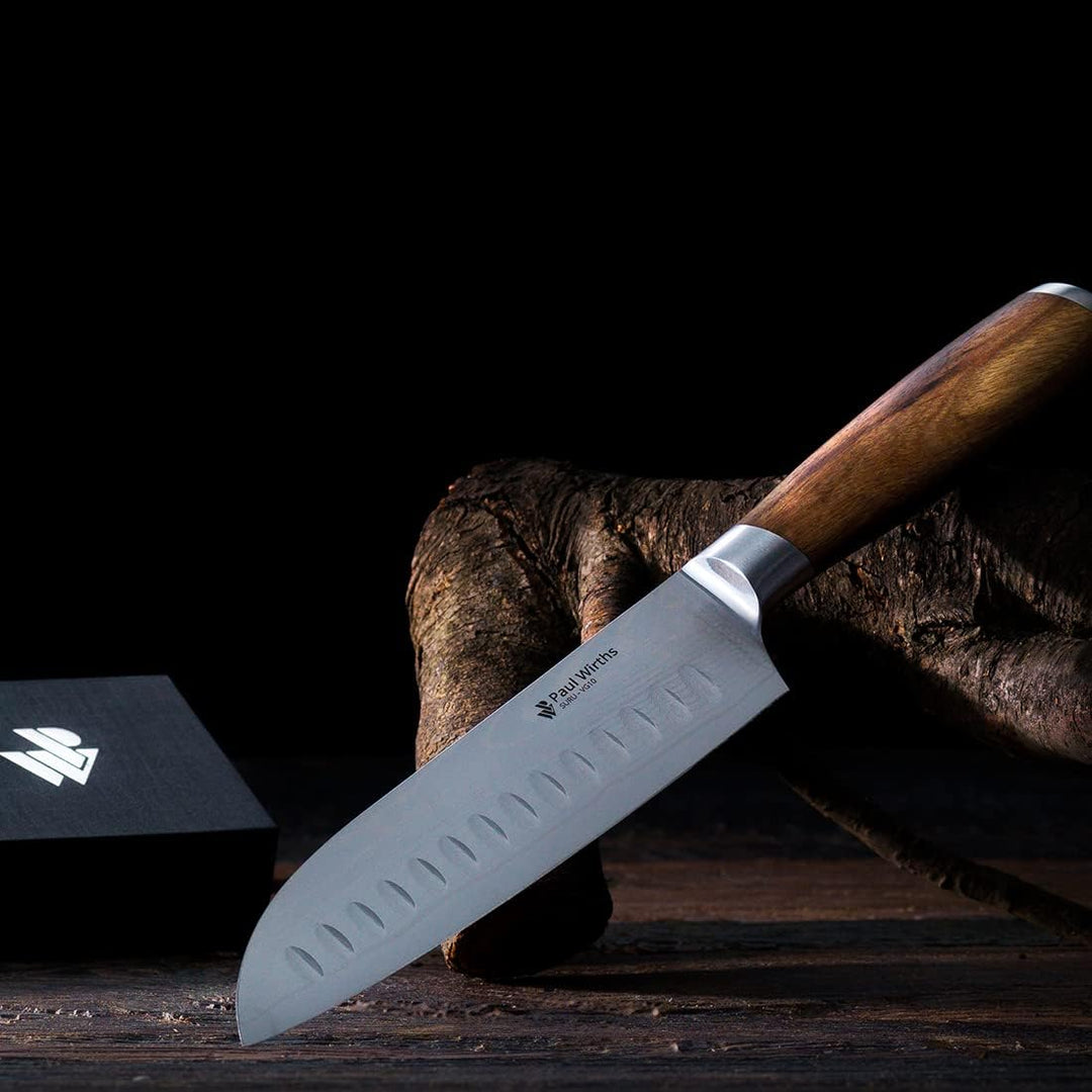 Paul Wirths SURU Tranchiermesser aus Damast- Stahl und Akazienholz Griff, mit 20 cm Klinge, extrem s