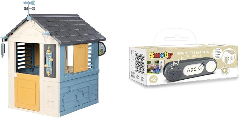 Smoby - 4 Jahreszeiten Spielhaus (103x122x143 cm) & elektronische Türklingel – Klingel für Gartenhau