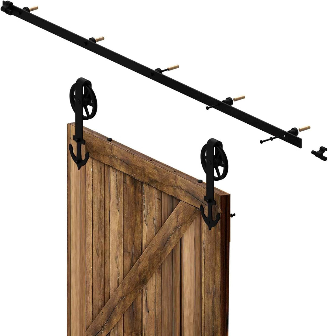 201cm/6.6FT Vintage Spoke Industrial Rad Schiebetür Barn Holz Innen Tür Schiebetürbeschlag Set Schie