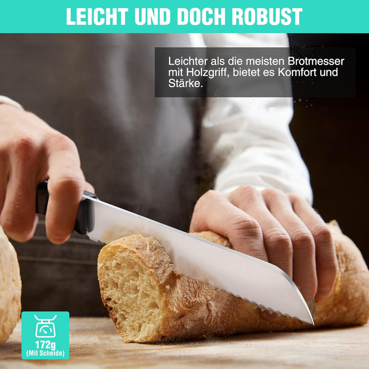 HAUSHOF Brotmesser mit Wellenschliff, Küchenmesser mit Holzgriff aus hochwertigem Edelstahl, Ultrasc