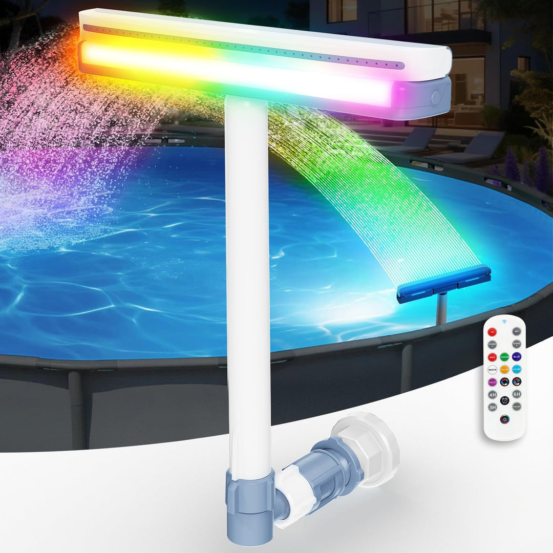 KingSom Pool Wasserfall mit LED llich,Wiederaufladbare Springbrunnen Pool Brunnen Wasserfall, mit Fe