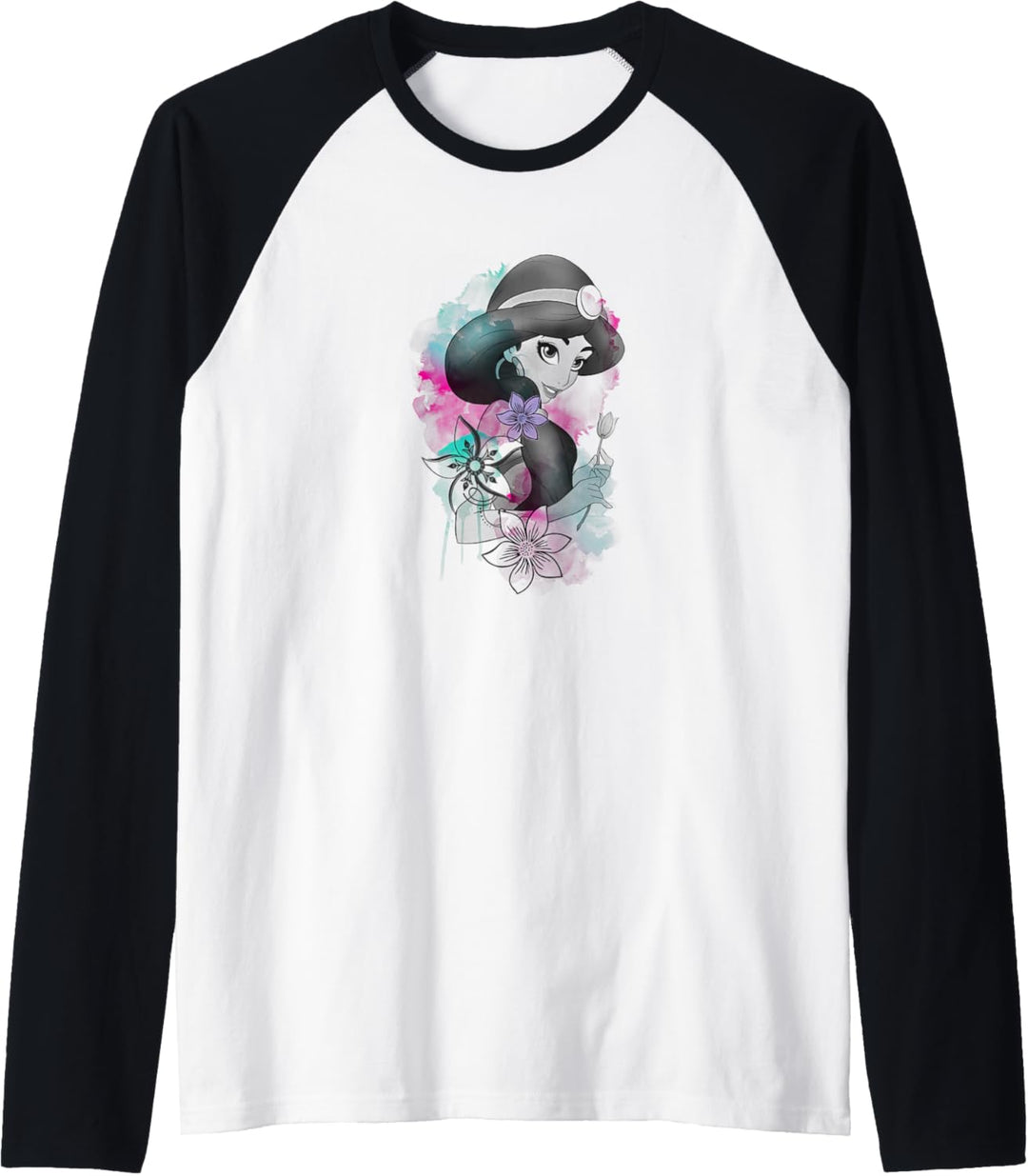 Disney Aladdin Jasmine Floral Watercolor Portrait Raglan