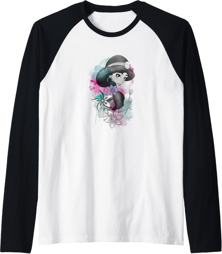 Disney Aladdin Jasmine Floral Watercolor Portrait Raglan