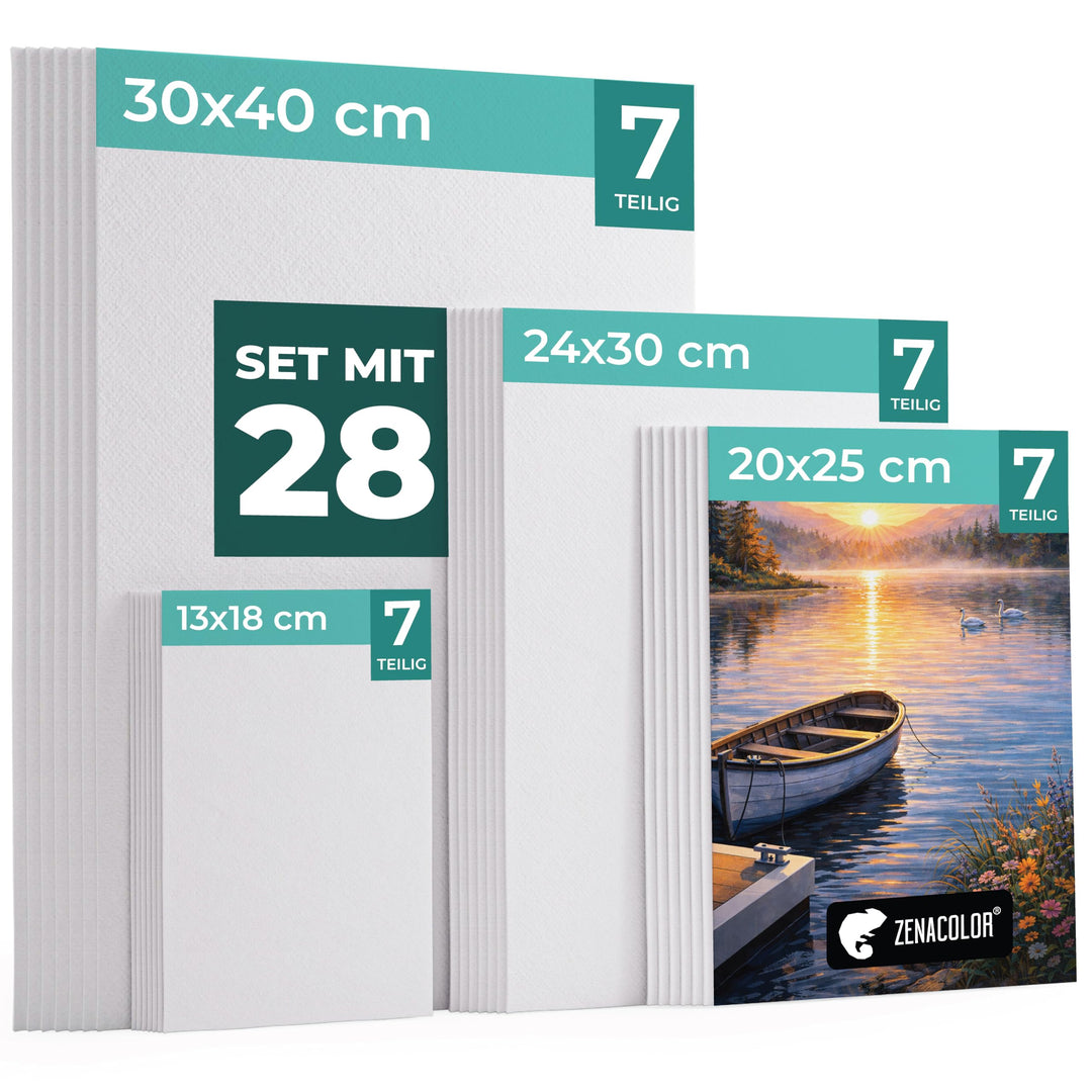 Zenacolor Leinwand Set 28 Stück - Leinwand Zum Bemalen Gross - Canvas Multi-Grössen 30x40 (A3), 24x4