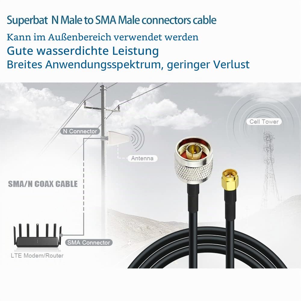 Superbat CB Funk Kabel SMA Kabel N Stecker auf SMA Stecker Low Loss mit Wetterfeste Steckverbinder R