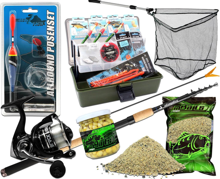 Riesiges Angelset Angelausrüstung Rute Gerätekoffer Kescher Angelkomplettset