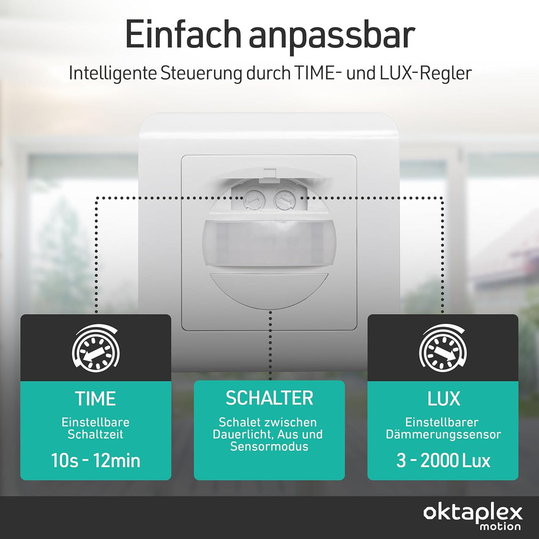 Oktaplex Ela 2er Set Bewegungsmelder Unterputz 160° Infrarot-Sensor 9m Reichweite 230V Hohlwanddose