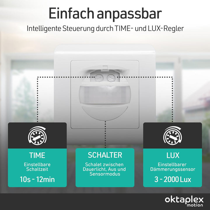 Oktaplex Ela 2er Set Bewegungsmelder Unterputz 160° Infrarot-Sensor 9m Reichweite 230V Hohlwanddose