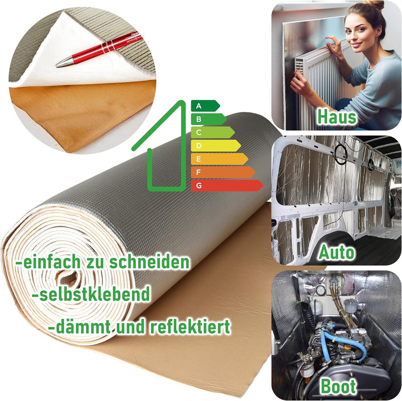Dämmmatte selbstklebend Heizkörper Isolierung Dämmung mit Wärme - reflexions - Folie Alu Dämmplatte