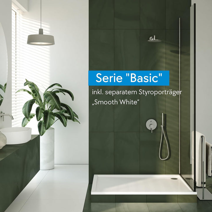 AQUABAD Duschwanne/Duschtasse | Komplettset Basic Smooth White 70x100cm Rechteck | inkl. Styroporträ