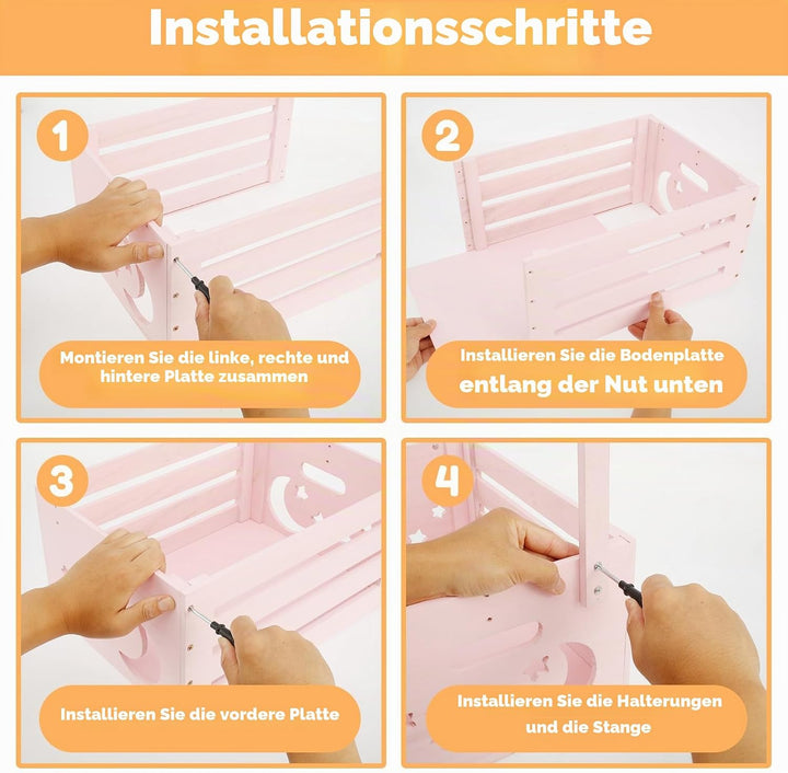 Babykorb mit Griff, Holz Babyparty Schrank Praktischer Holzkiste für Babyparty mit Stange,Schrank fü