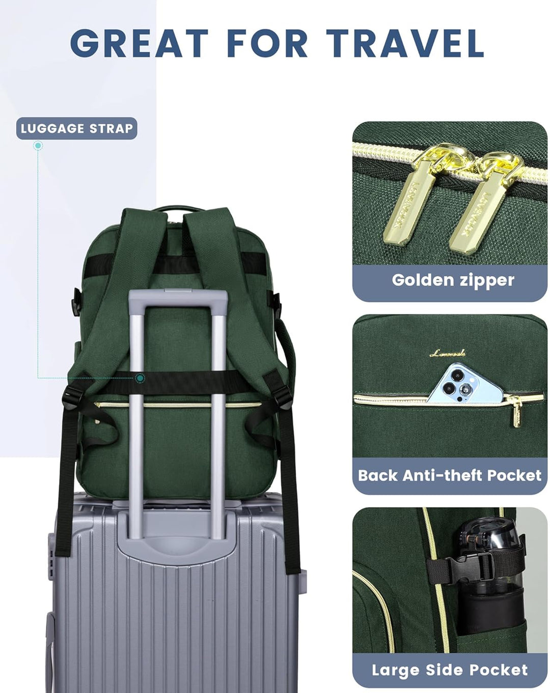 LOVEVOOK Handgepäck Rucksack Flugzeug, 40L Gross Reiserucksack Damen Kofferrucksack, Wasserdicht Rei