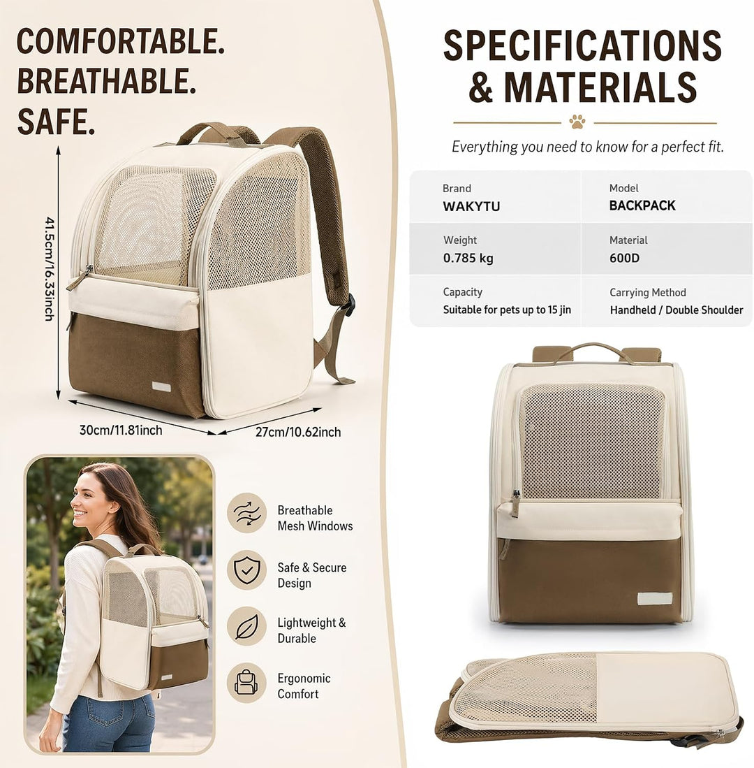 Katzenrucksack Hunderucksack für Kleine Haustiere 2-8kg, 600D Verschleissfestes Oxford-Gewebe, Atmun