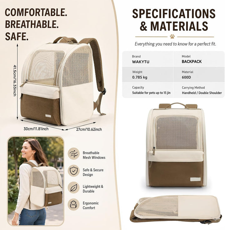 Katzenrucksack Hunderucksack für Kleine Haustiere 2-8kg, 600D Verschleissfestes Oxford-Gewebe, Atmun