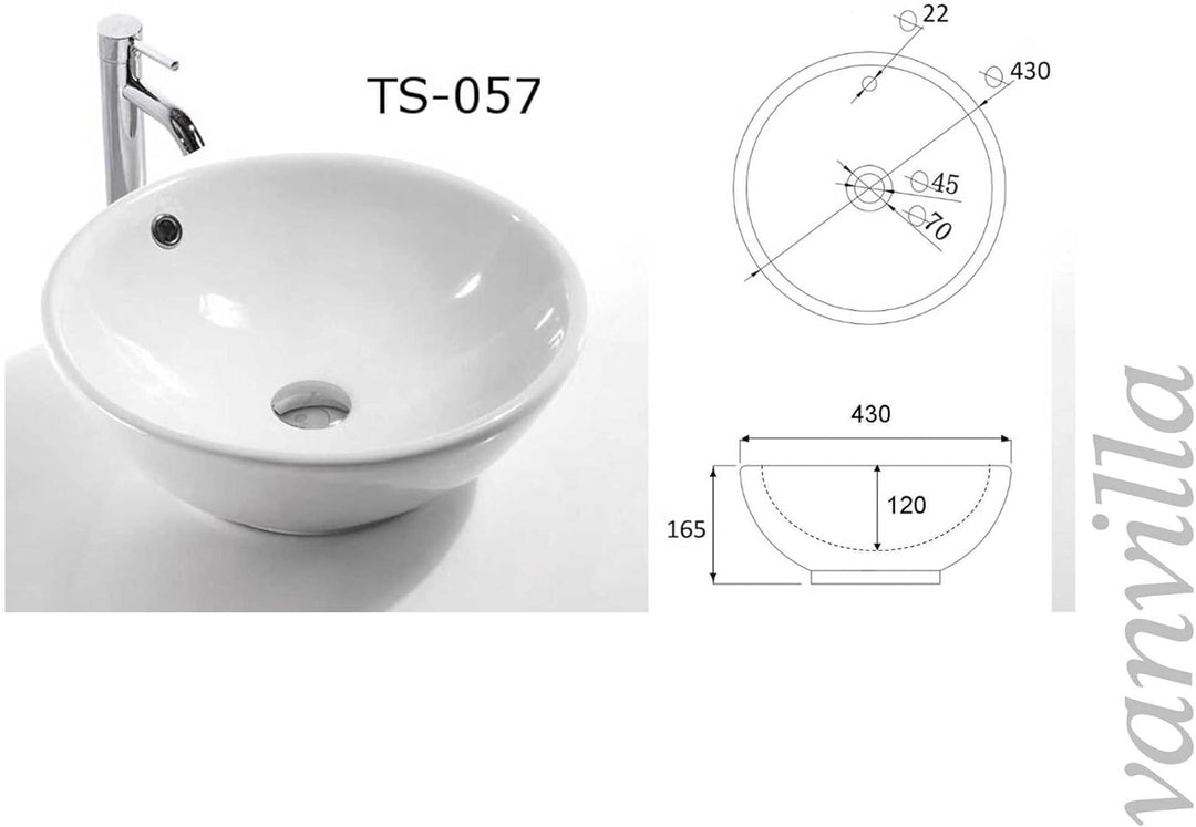 vanvilla Design Aufsatzwaschbecken Keramik Waschbecken TS-057 Waschtisch Waschschale