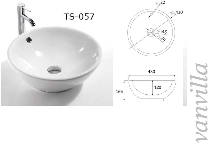 vanvilla Design Aufsatzwaschbecken Keramik Waschbecken TS-057 Waschtisch Waschschale