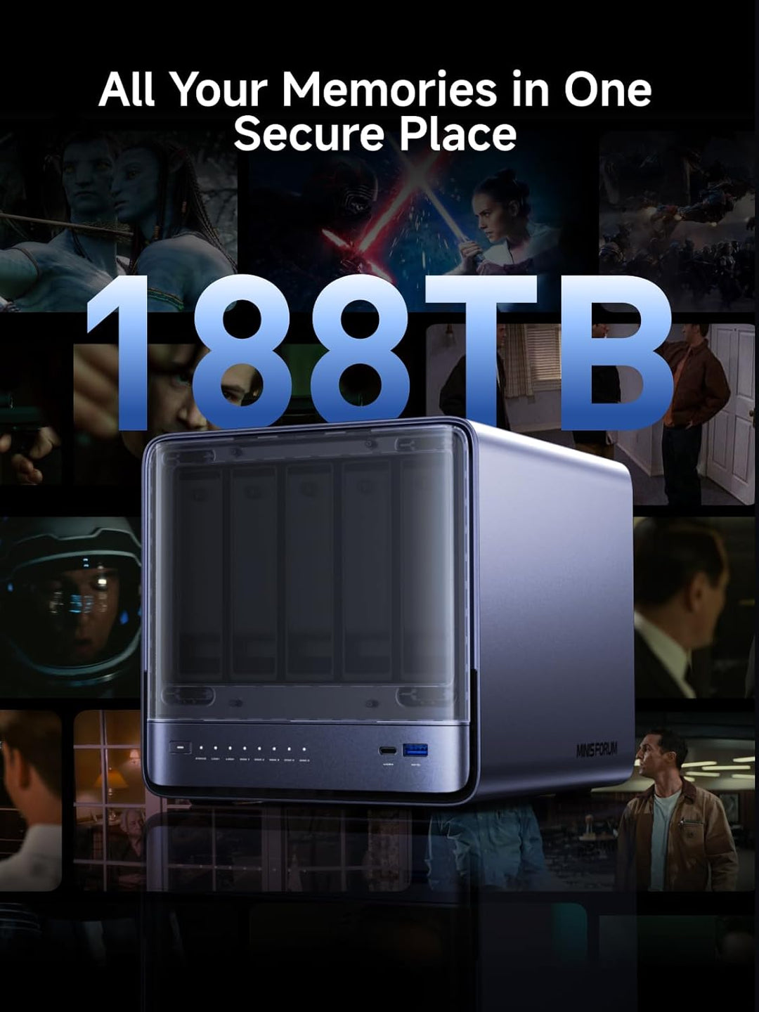 MINISFORUM N5 Pro 5-Bay Desktop NAS,AMD Ryzen AI 9 HX PRO 370,Zwei DDR5-Kanäle,1 * 10GbE, 1 * 5GbE,1