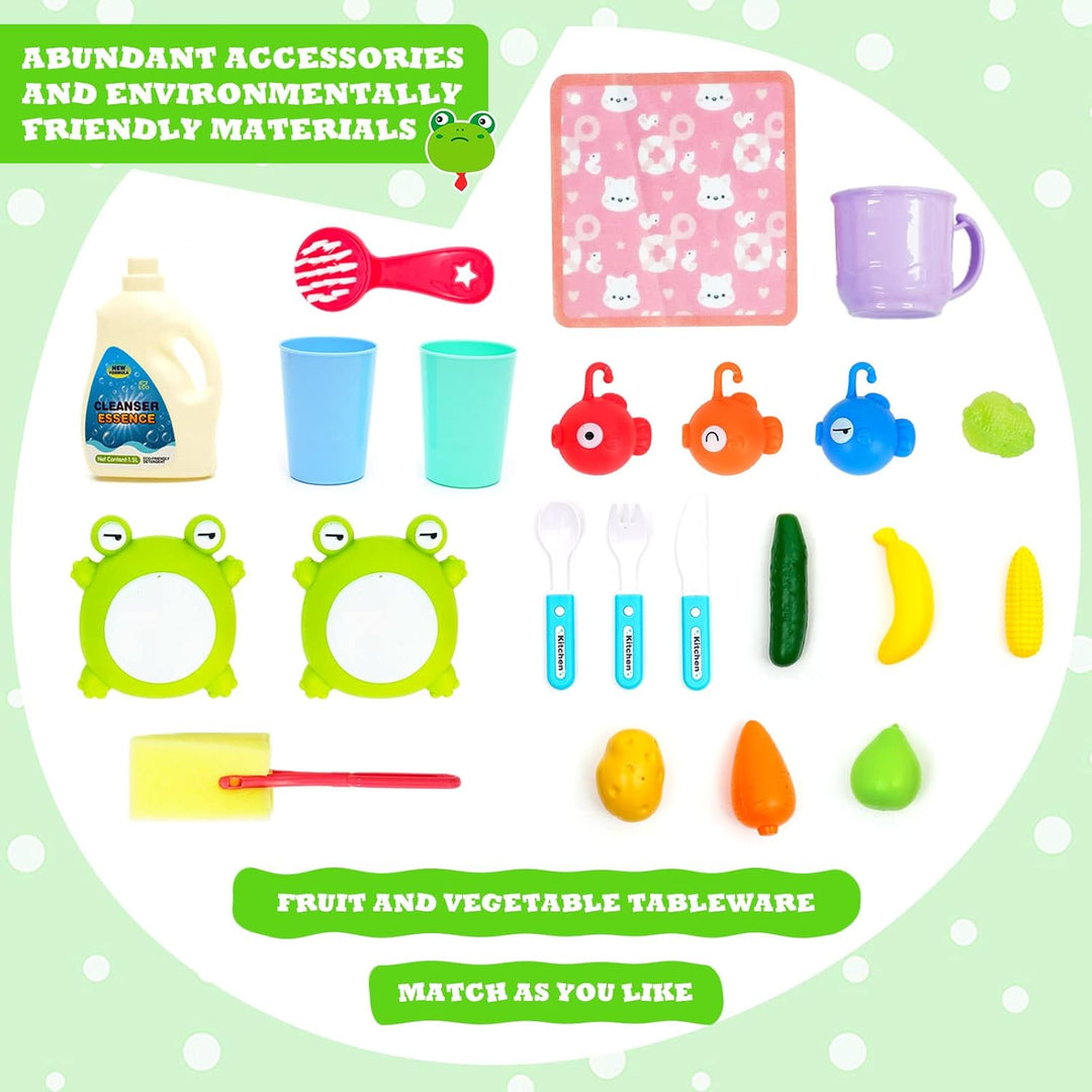 2-in-1-Küchenspüle Spielzeug Set, Spülbecken Spielzeug Set mit Angelspiel und Küchenzubehör, Küchens