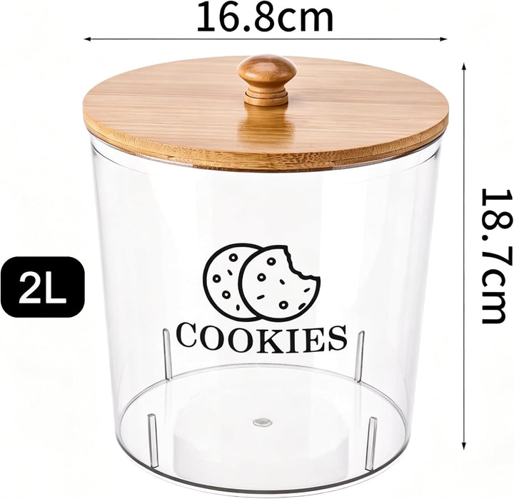 Keksdose mit Holzdeckel und Dichtungsring 2L, Transparent | Keksglas aus PET Kunststoff mit Griff, K